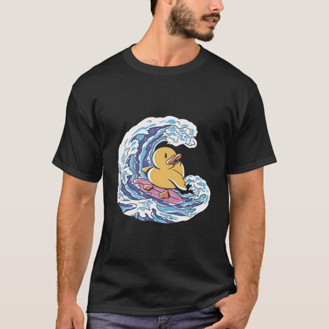 Cute Rubber Anka Surfing Surfa Ducky Kanagawa Wave T Shirt (Framsida)