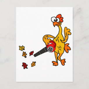 Cute Rubber Chicken med Löv Blower Vykort