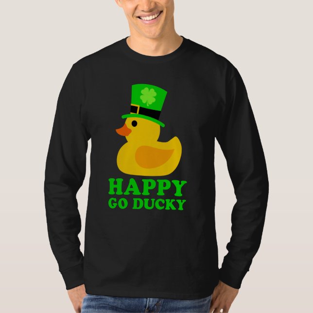 Cute Rubber Duck Lucky Four Leaf C Leprechaun Hat T Shirt (Framsida)