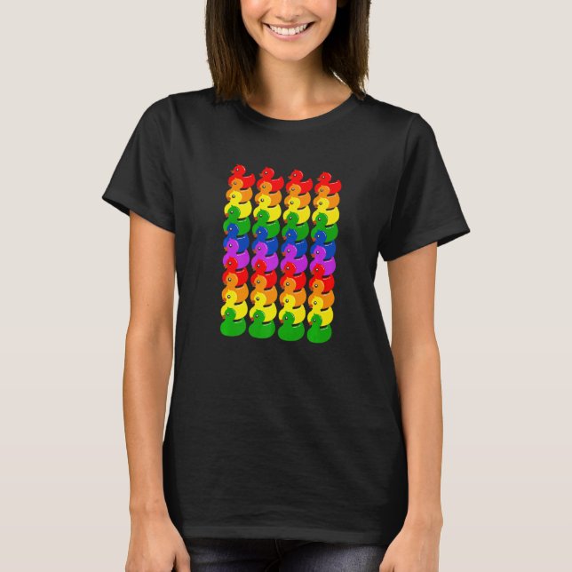Cute Rubber Ducks Ducklings  LGBTQ Gay Lesbian Pri T Shirt (Framsida)