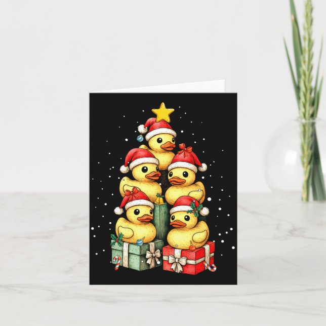 Cute Rubber Ducks Le Duckie Christmas Tree Xmas Ha Kort (Framsida)