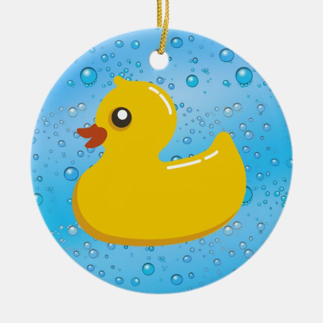 Cute Rubber Ducky/Blue Bubbles Julgransprydnad Keramik (Framsidan)