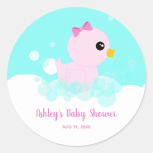 Cute Rubber Ducky Flicka Classic Round Sticker Runt Klistermärke