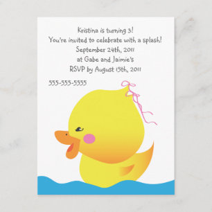 Cute Rubber Ducky Flickfödelsedagsinbjudan Inbjudningar