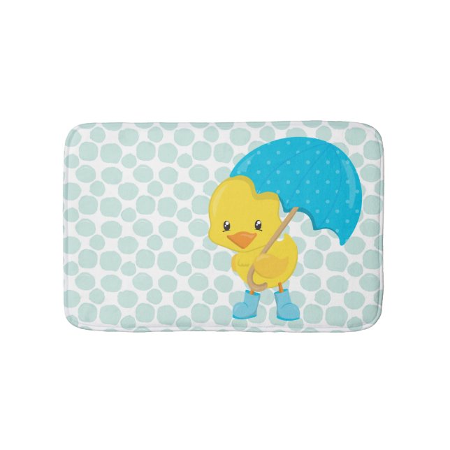 Cute Rubber Ducky på Blue Polka dots Badrumsmatta (Framsidan)