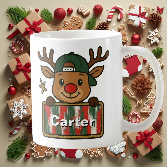 Cute Rudolph Green Cap Reindeer Mug for Boys Kaffemugg (Cute Rudolph Green Cap Reindeer Mug for Boys
)