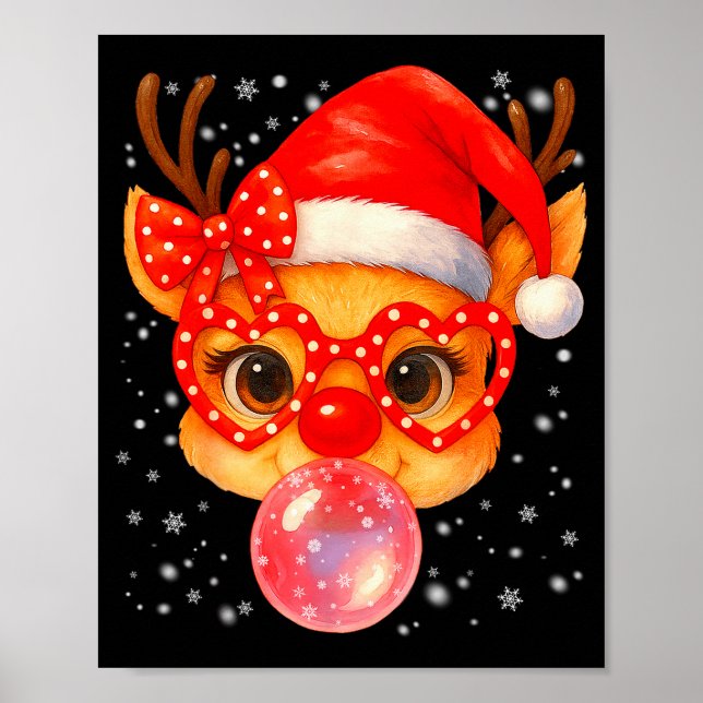 Cute Rudolph Red Nose Bubble Gum Christmas Xmas Gi Poster (Framsidan)