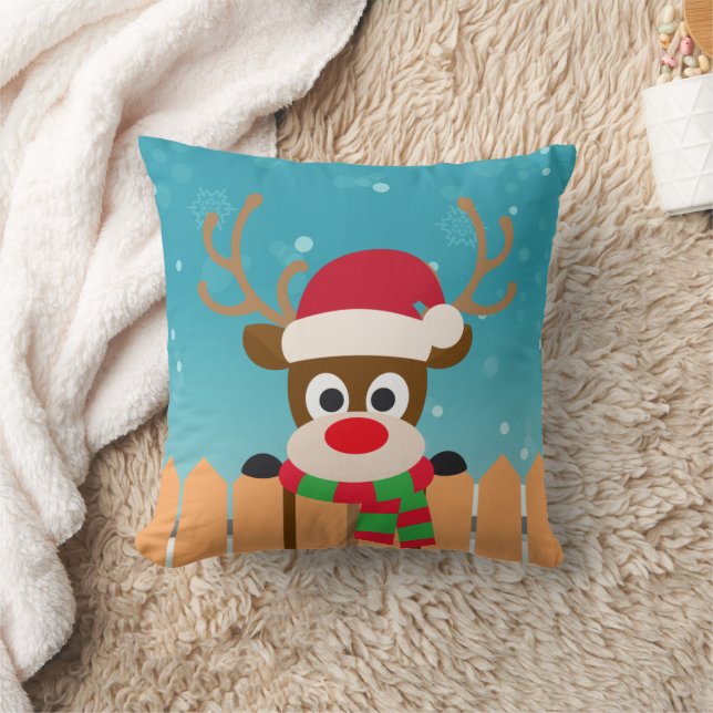 Cute Rudolph, Red Nose Reindeer | DEKORATIV KUDDE (Filt)