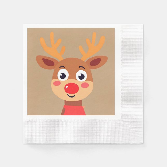 Cute Rudolph, Red Nose Reindeer Pappersservett (Framsidan)