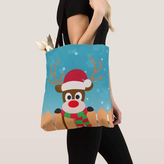 Cute Rudolph, Red Nose Reindeer | Tote Bag Tygkasse (Närbild)