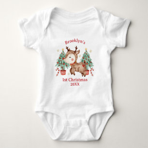 Cute Rudolph Red Nose Reindeer Träd 1:a jul T Shirt