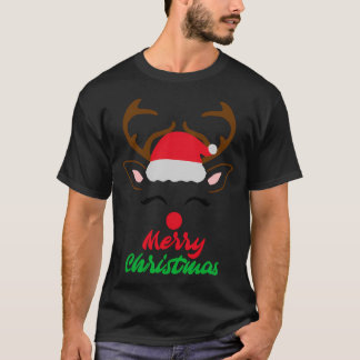 Cute Rudolph Red Nposed Reindeer Santa Hat Merry C T Shirt