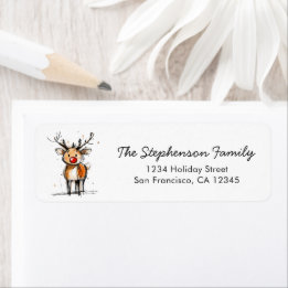 Cute Rudolph Reindeer Christmas Return Address Returadress Etikett