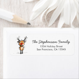 Cute Rudolph Reindeer Christmas Return Address Returadress Etikett