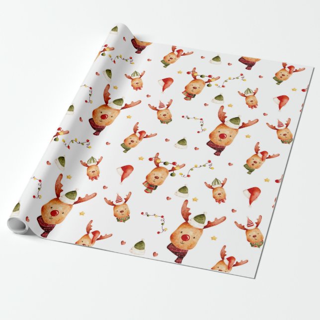 Cute Rudolph Reindeer jul Presentpapper (Utrullad)