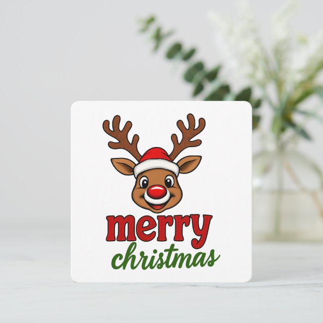 Cute Rudolph Reindeer Merry Christmas Inbjudningar (Stående Fram)