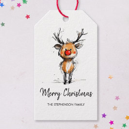 Cute Rudolph Reindeer Merry Christmas Presentetikett
