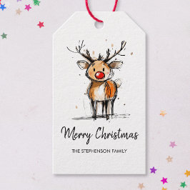 Cute Rudolph Reindeer Merry Christmas Presentetikett