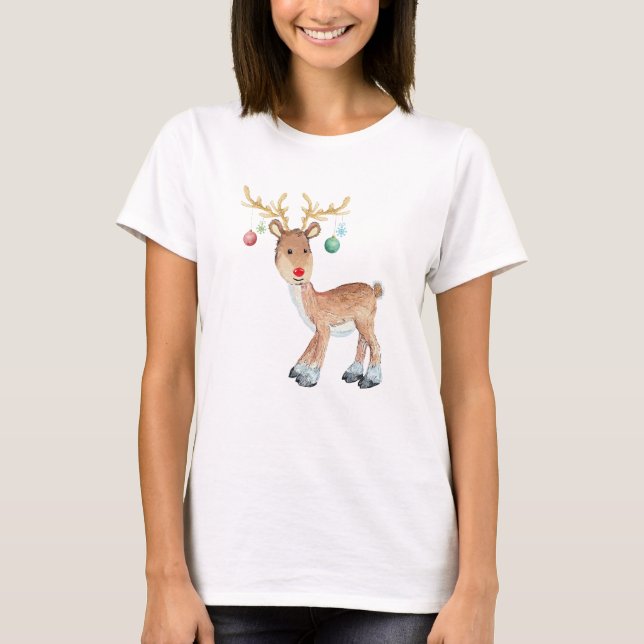 Cute Rudolph Reindeer Ornaments Antlers jul T Shirt (Framsida)