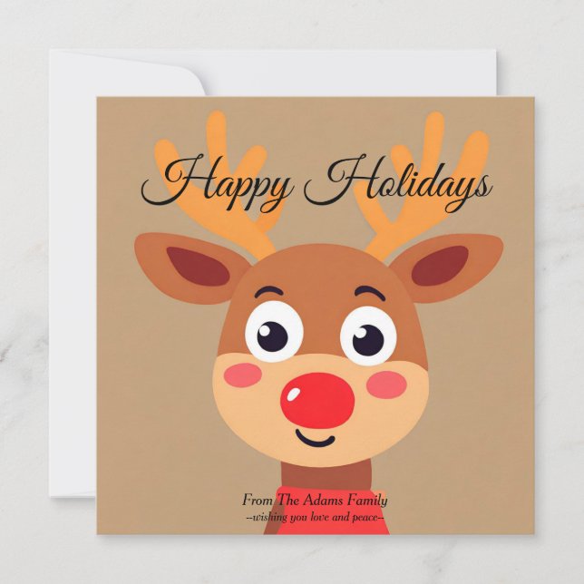 Cute Rudolph, rött Helgdag-renkort Julkort (Framsida)