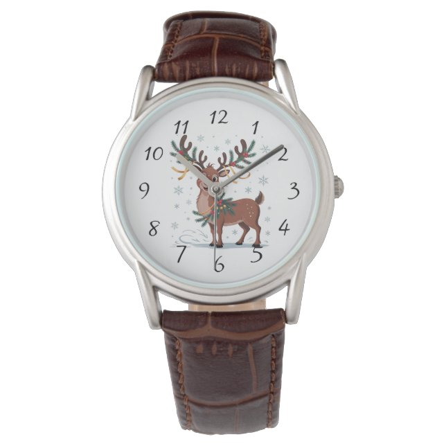 Cute Rudolph with Gold Accents Armbandsur (Framsida)