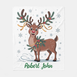 Cute Rudolph with Gold Accents Fleecefilt