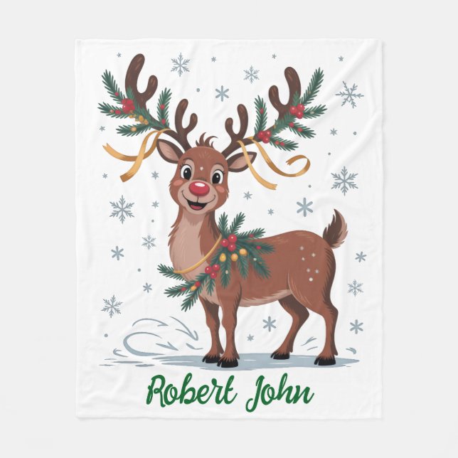 Cute Rudolph with Gold Accents Fleecefilt (Framsidan)
