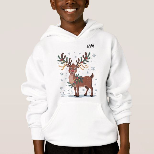 Cute Rudolph with Gold Accents Initials T Shirt (Framsida)