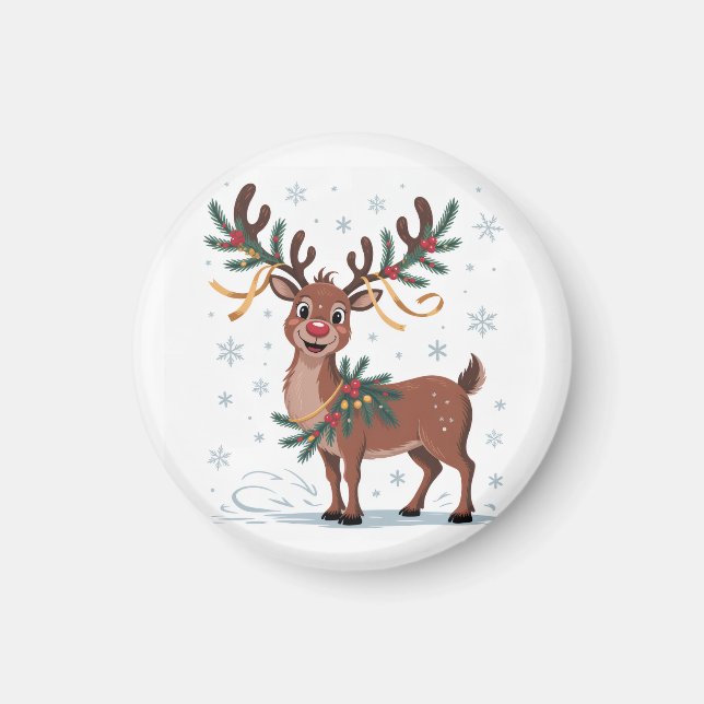 Cute Rudolph with Gold Accents Magnet (Framsidan)