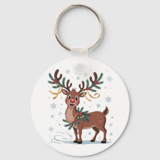 Cute Rudolph with Gold Accents Nyckelring