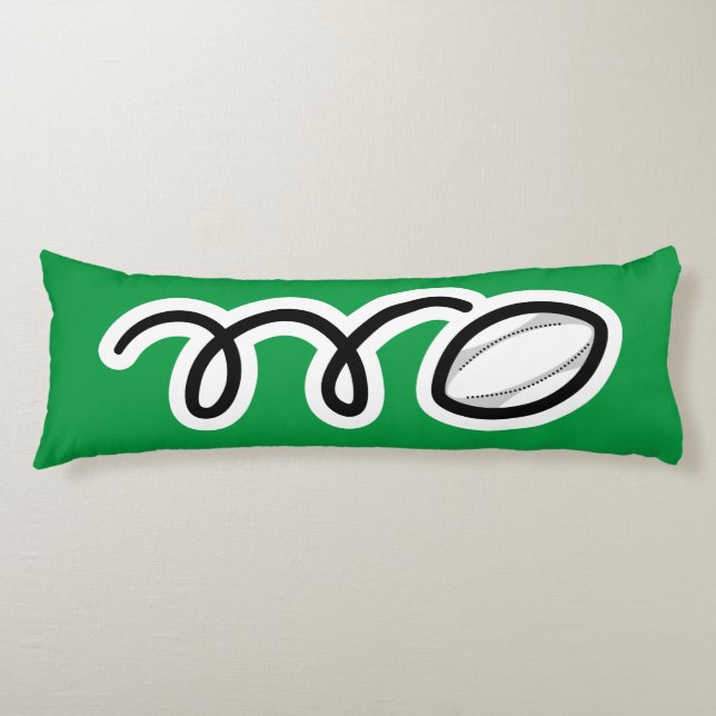 Cute rugby boll tecknad, eget namn, barn sovrum kroppskudde (Framsidan)