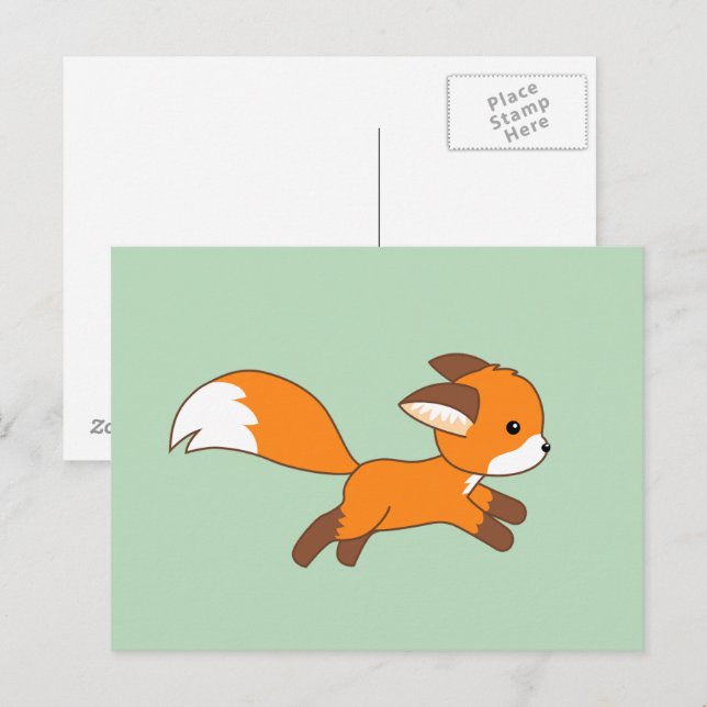 Cute Runfox på Grönten Vykort (Fram/baksida)