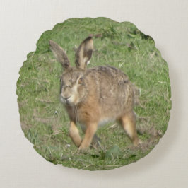 Cute Runhare Close Up Round Pillow Rund Kudde