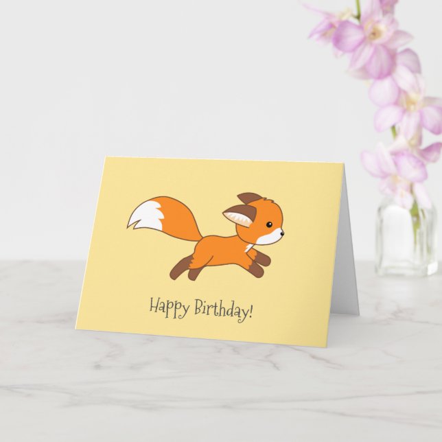 Cute Running Fox Gult Birthday Card Kort (Orkide)