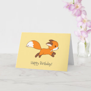 Cute Running Fox Gult Birthday Card Kort
