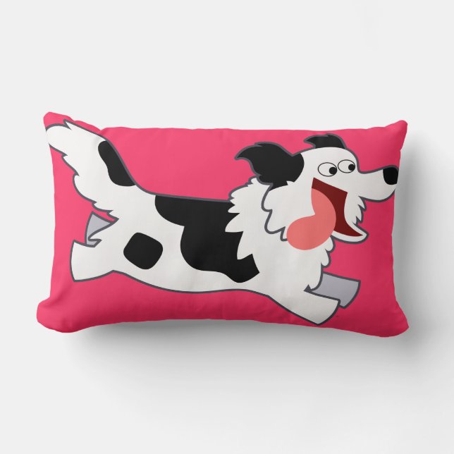 Cute Running Tecknad Collie Pillow Lumbarkudde (Framsida)