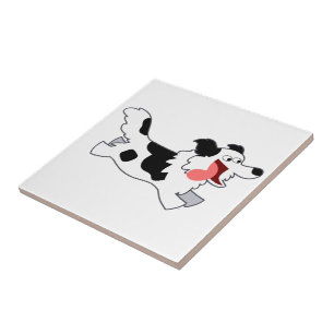 Cute Running Tecknad Collie Tile Kakelplatta