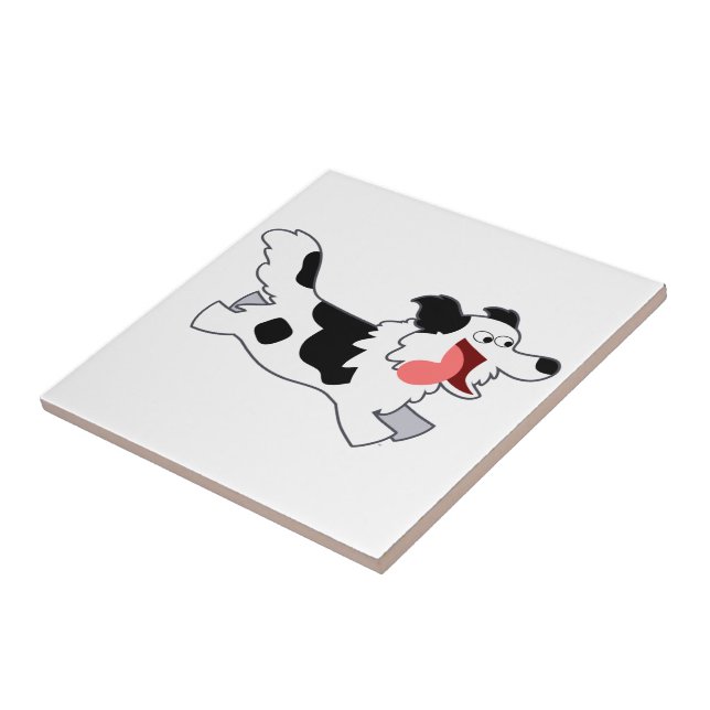 Cute Running Tecknad Collie Tile Kakelplatta (Sidan)