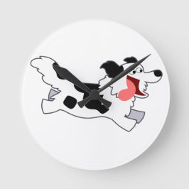 Cute Running Tecknad Collie Wall Clock Rund Klocka