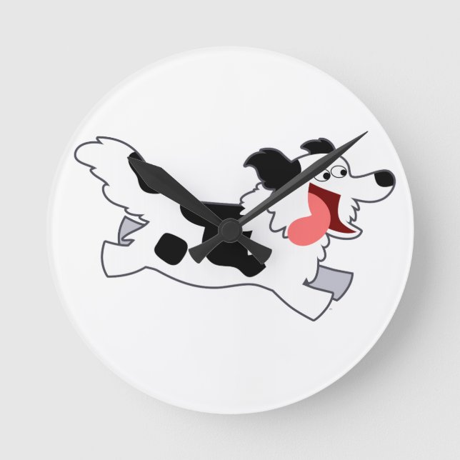 Cute Running Tecknad Collie Wall Clock Rund Klocka (Framsida)