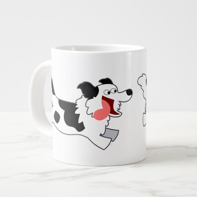 Cute Running Tecknad Gräns Collie Jumbo Mugg (Framsida vänster)