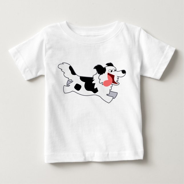 Cute Running Tecknad Gräns Collie Kids T-Shirt (Framsida)