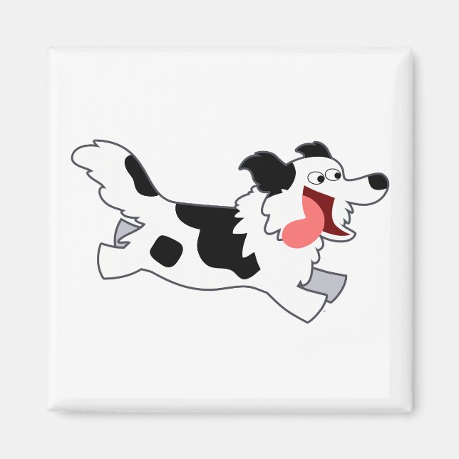Cute Running Tecknad Gräns Collie Magnet (Framsidan)