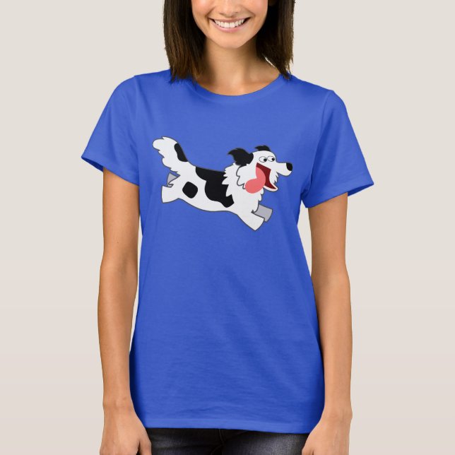 Cute Running Tecknad Gräns Collie Women T-Shirt (Framsida)