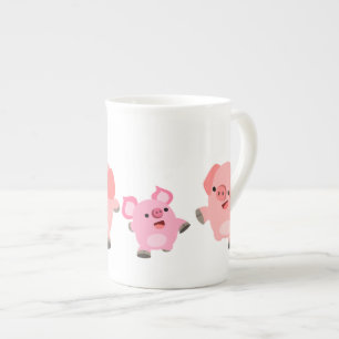 Cute Running Tecknad Grisar Benporslin Mugg