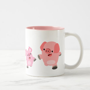 Cute Running Tecknad Grisar Två-Tonad Mugg