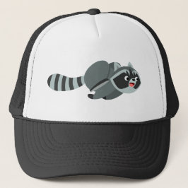 Cute Running Tecknad Raccoon Truckerkeps
