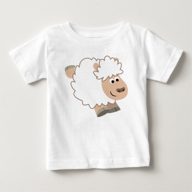 Cute Running Tecknad Sheep Baby T-Shirt (Framsida)