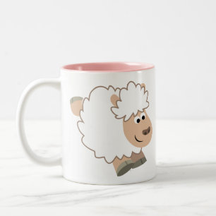 Cute Running Tecknad Sheep Två-Tonad Mugg