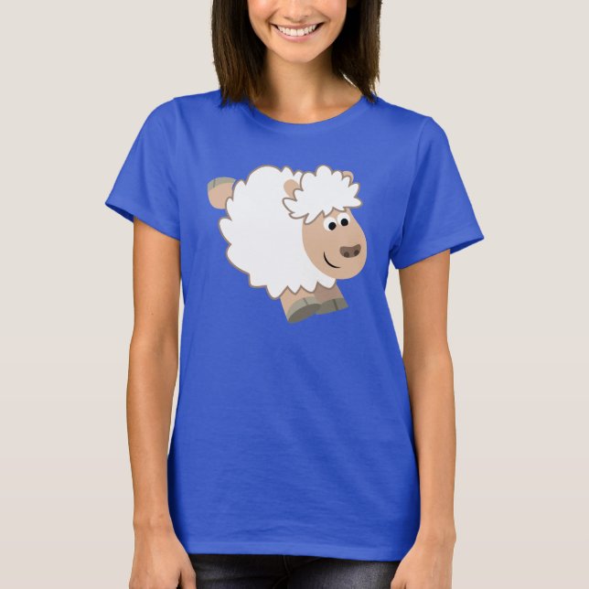 Cute Running Tecknad Sheep Women T-Shirt (Framsida)